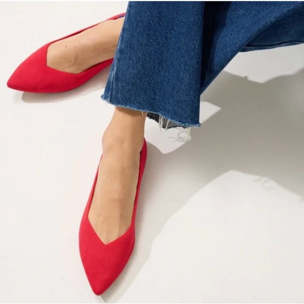 B63 The Point Ballet Flats 7.5 Bright Red Pointed Toe Knit Slip On Everyday